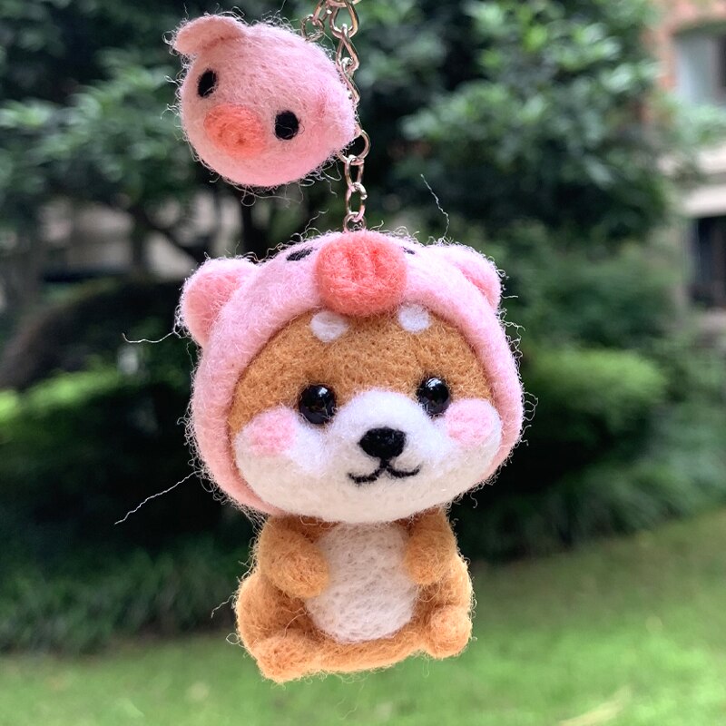 Wool Felt Craft Handmade Animal Toy 5 Styles of Dog Shiba Inu Needle Felted Animals DIY Material Package Christmas Felt Keychain: Style 4