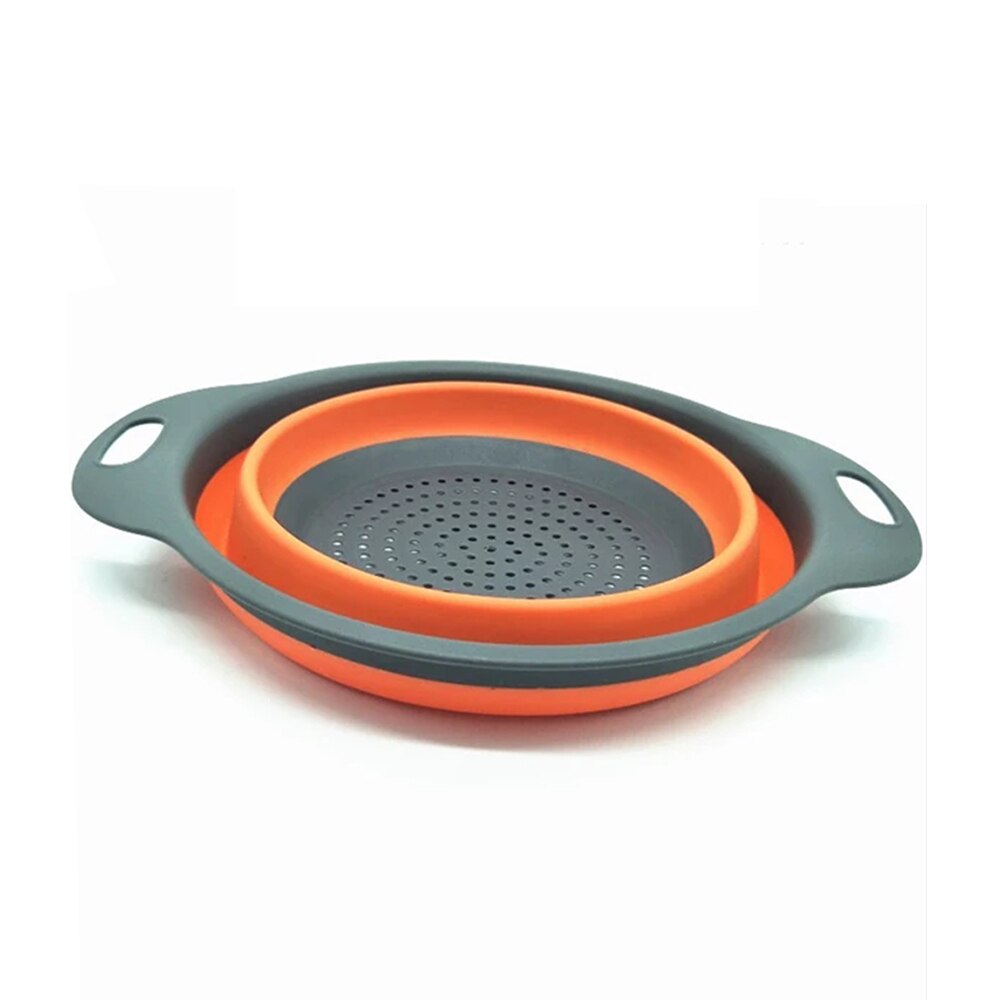 Colador de silicona plegable para lavar frutas y verduras, cesta con mango, escurridor, herramientas de cocina: Orange / Large