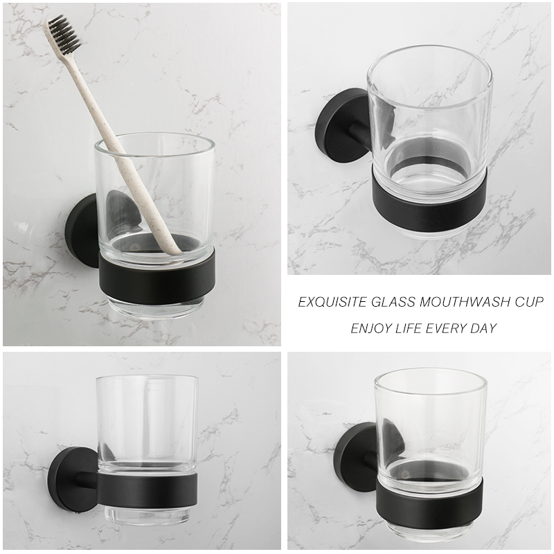Rose Gold Wall-Mounted Toothbrush Holder with Glass Cup Stainless Steel Bathroom Organizer Brushed Gold Chrome Polished Black