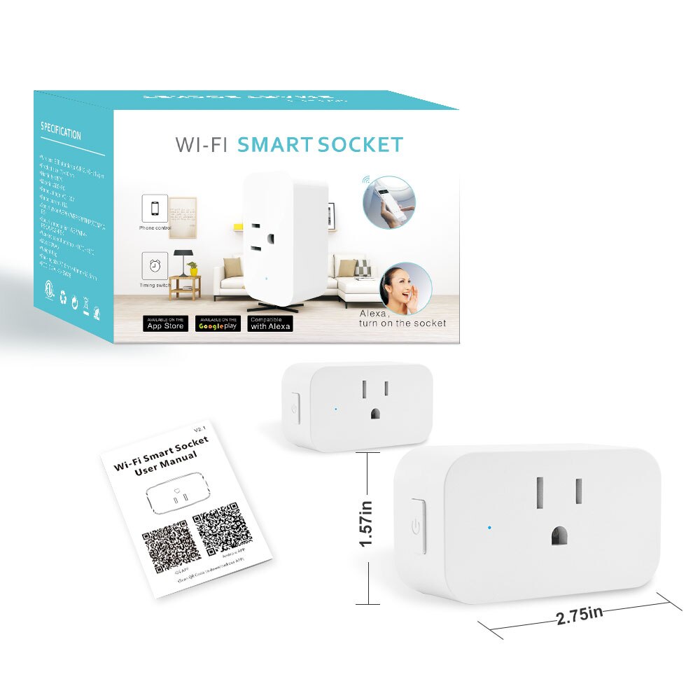 WiFi Smart Socket US 15A Power Plug Timing Function SmartLife APP Control Works with Alexa Google Voice Control