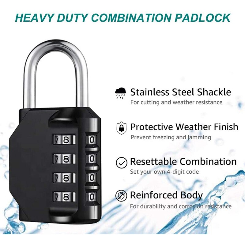 3 Pack Combination Padlock Heavy Duty Lock Waterproof 4-Digit Combination Lock for School, Gym, Outdoor Shed Locker