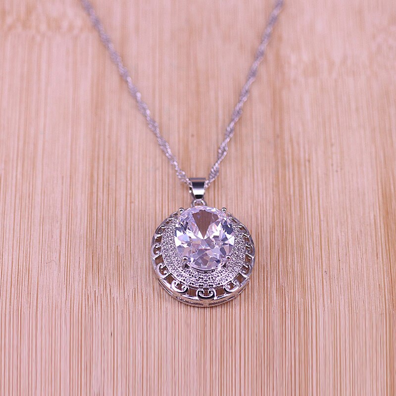 Big White Crystal &Zircon Silver Color Jewelry Earrings Ring With Necklace Set Middle East Style