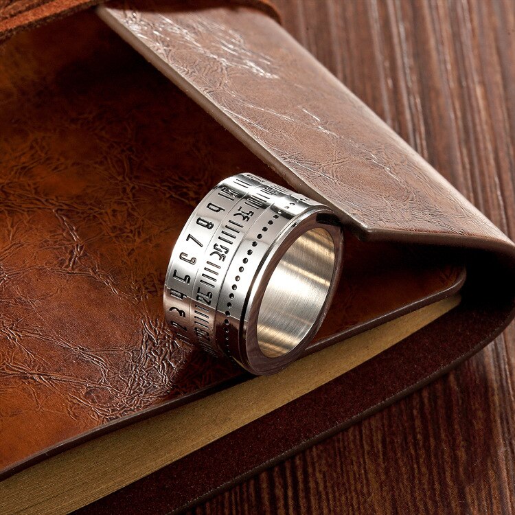Silver Color 14MM Wide Rome Number Spinner Rotate 316L Stainless Steel Men Ring Jewelry
