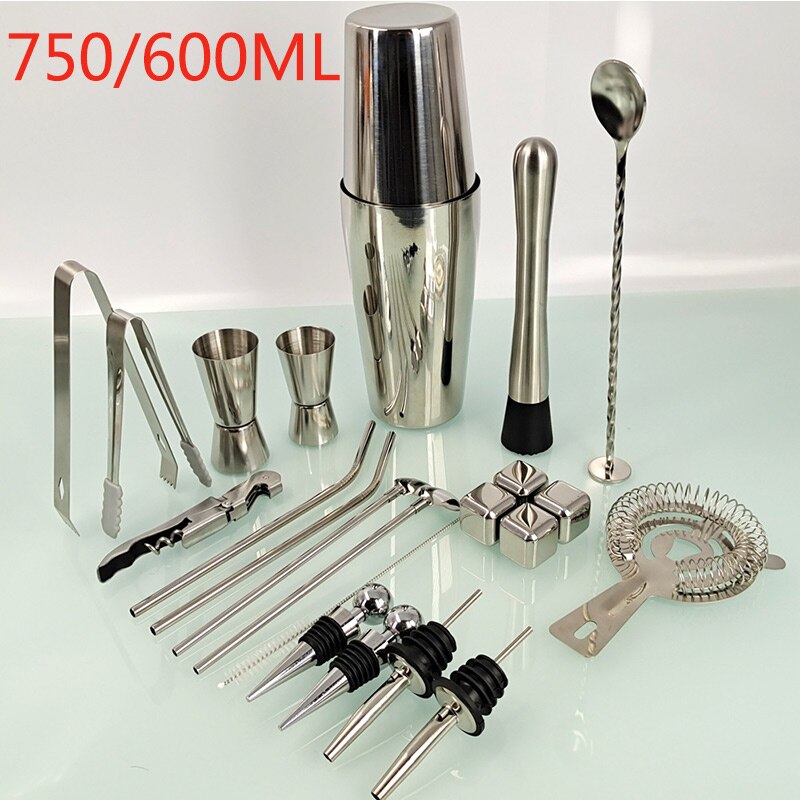 22pcs Stainless Steel Cocktail Shaker Mixer Wine Martini Boston Shaker For Bartender Drink Party Bar Tools 550ML/750ML: E