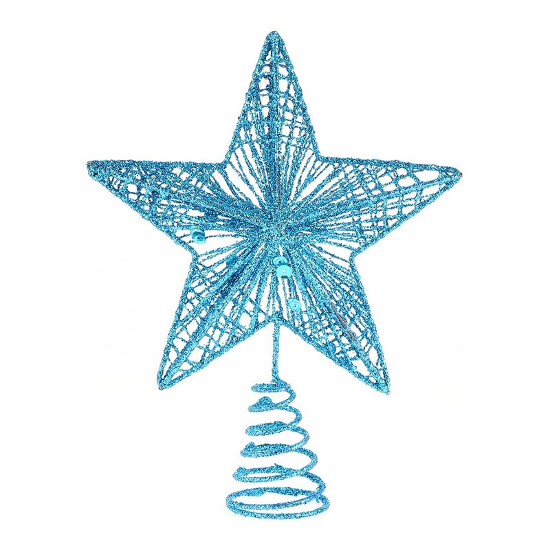 Udsøgt jern kunst ornament smukt træ stjerne til jul juletræ dekoration smedejern fem-spids stjerne top stjerne: Blå