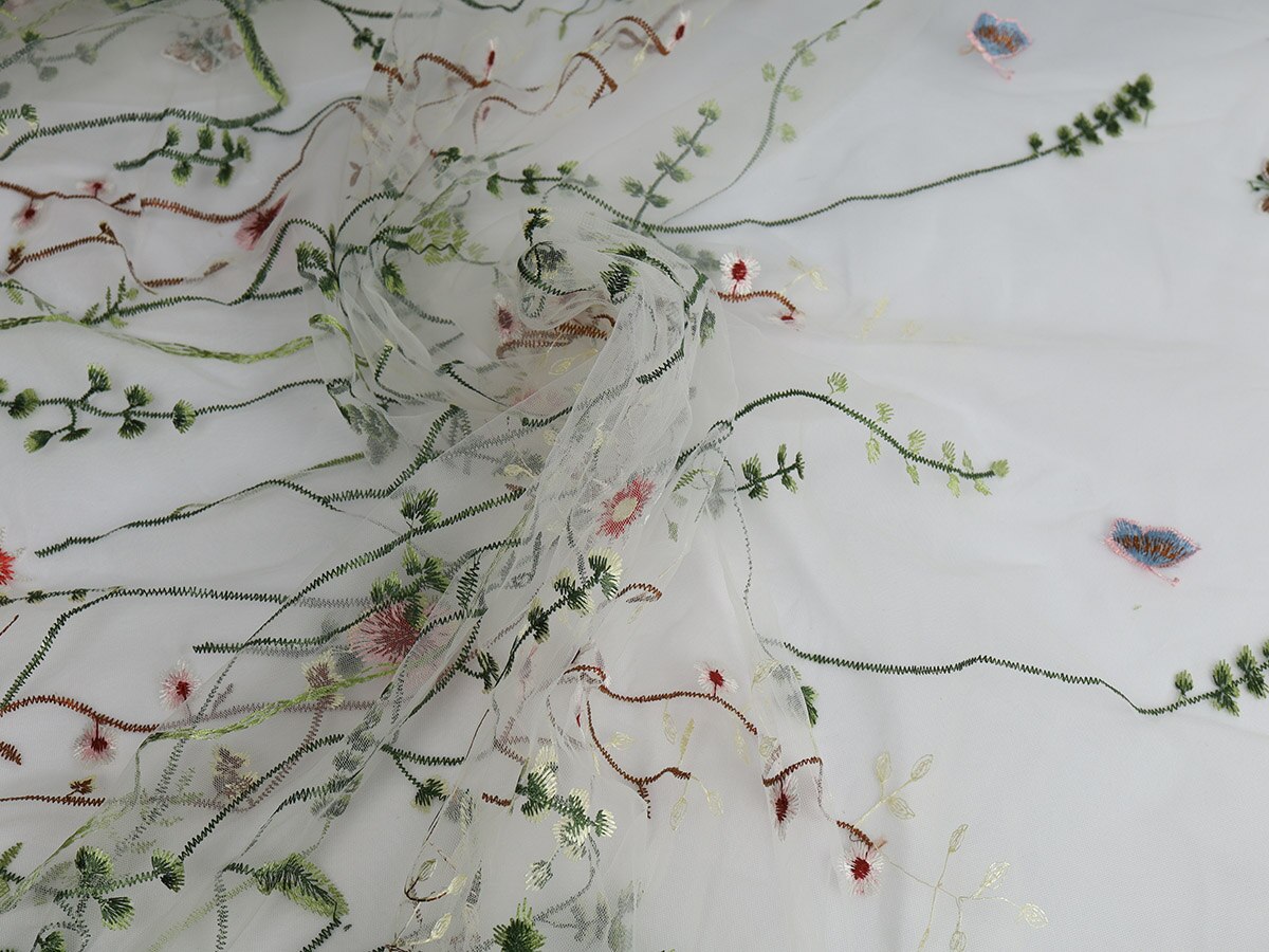 Flower Embroidered Net Yarn Fabric African Wedding Tulle Floral Lace Fabric Diy Craft Patchwork By Yard: No.1 - white net