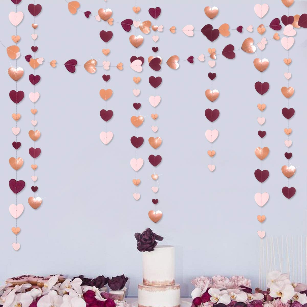 13Ft Papier Weiß Gold Liebe Herz Girlande Stromer Hängen für Bachelorette Hochzeit Braut Dusche Baby Geburtstag Party Dekorationen: Rose Gold Rosa
