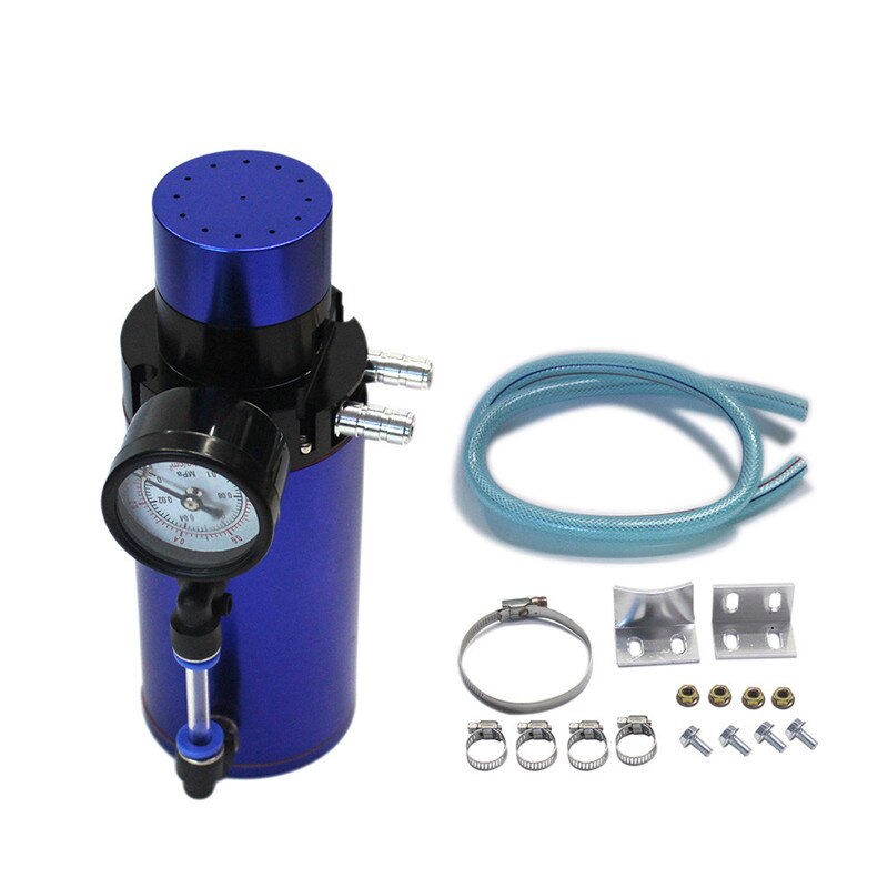 Spsld aluminium motor olie opsamlingsbeholder udluftningstank kan + vakuum trykmåler olie opsamling tank olie fange kan: Blå