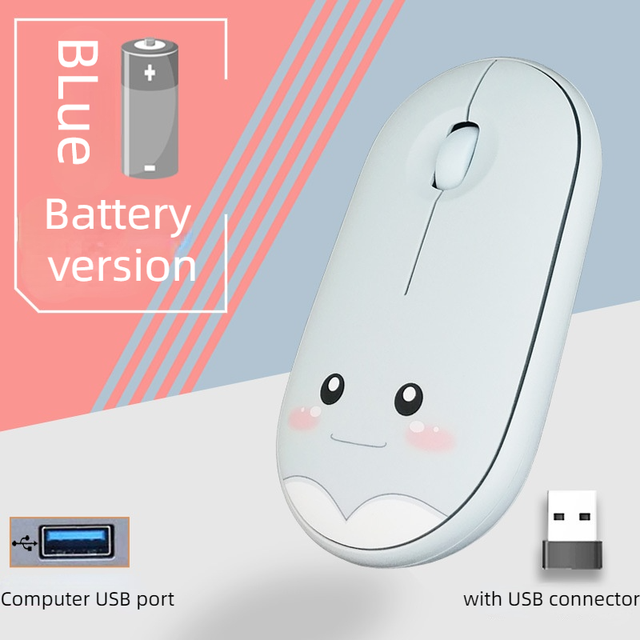 M106 wireless mouse cute cartoon mute 1200DPI Bluetooth wireless mouse USB charging 2.4G mouse suitable for office laptop: Battery blue