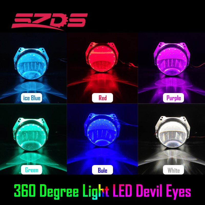 Ojo de demonio luz Led ojos de Diablo 3 2,5 pulgadas luz delantera de coche lente del proyector de la motocicleta HID de xenón de Hella Q5 WST 360 grado SMD
