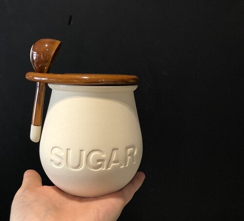 White Ceramic Sugar Bowl Pepper Seasoning Box with Lid Spoon Household Kitchen Storage Bottle Pepper Shaker Food Container Decor: Default Title