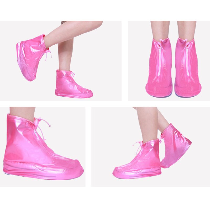 Rain Shoe Cover PVC Waterproof Adult Rain Shoes Unisex Zipper High-Top Rain Boot Reusable Outdoor Anti-Slip Protector Boot Cover