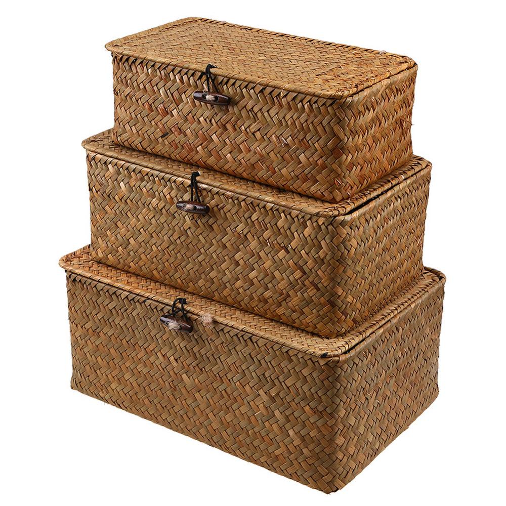 Woven Basket With Lid, Nursery Laundry Basket: Handwoven Rattan Storage Container For Sundries, Babysbreath Flowerpot, And Decorative Laundry