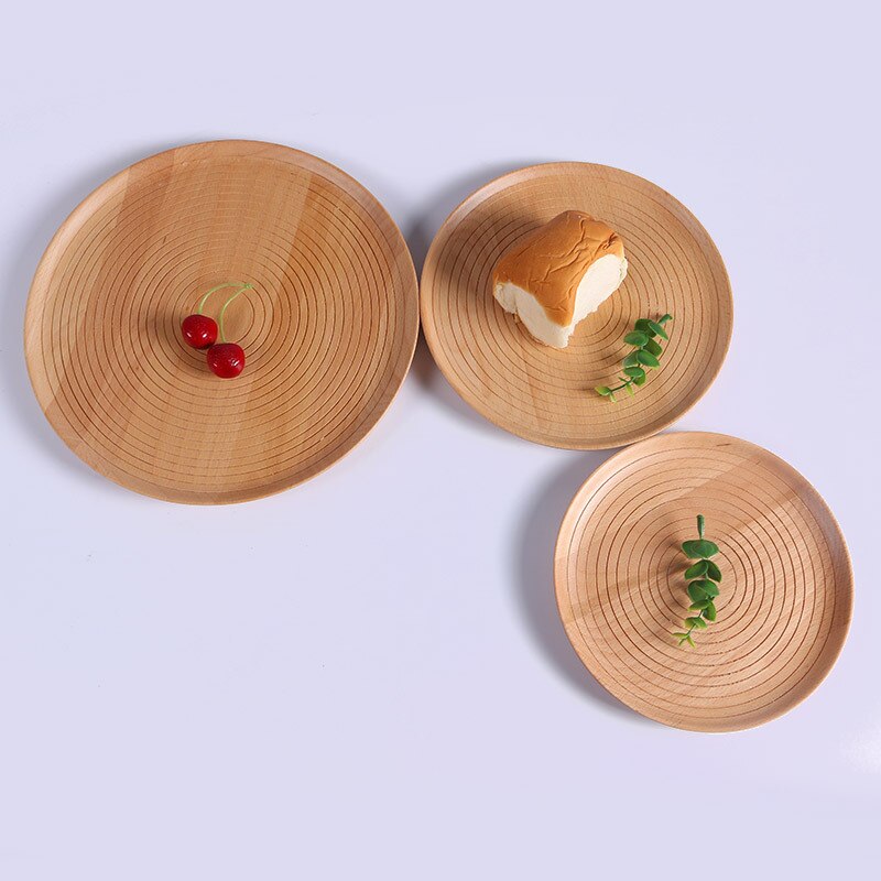 Assiette ronde en bois de hêtre et de noyer noir, assiette à fruits, soucoupe, plateau à thé, dessert, dîner, pain, assiettes en bois