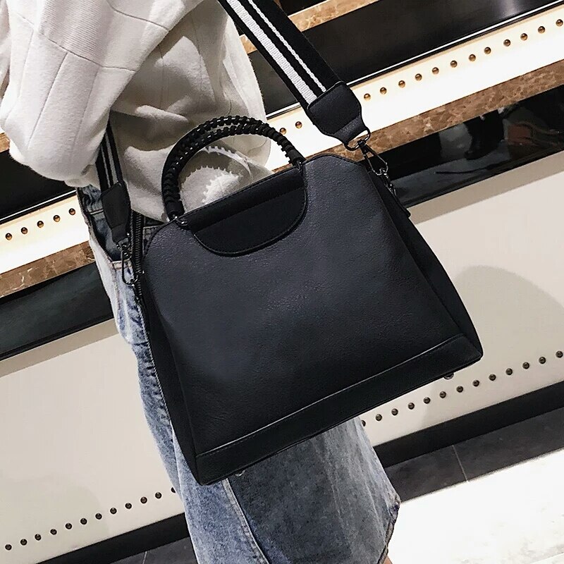 bolso de mano para mujer, de piel sintética, con de concha, bandolera, bandolera, de gran: Black