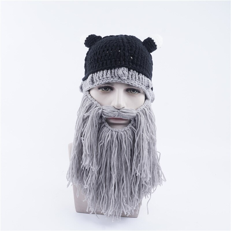 Halloween män hattar höst vinter håll dig varm personlighet behornad skäggmask mössa handgjorda ullstickade roliga festkepsar: 4
