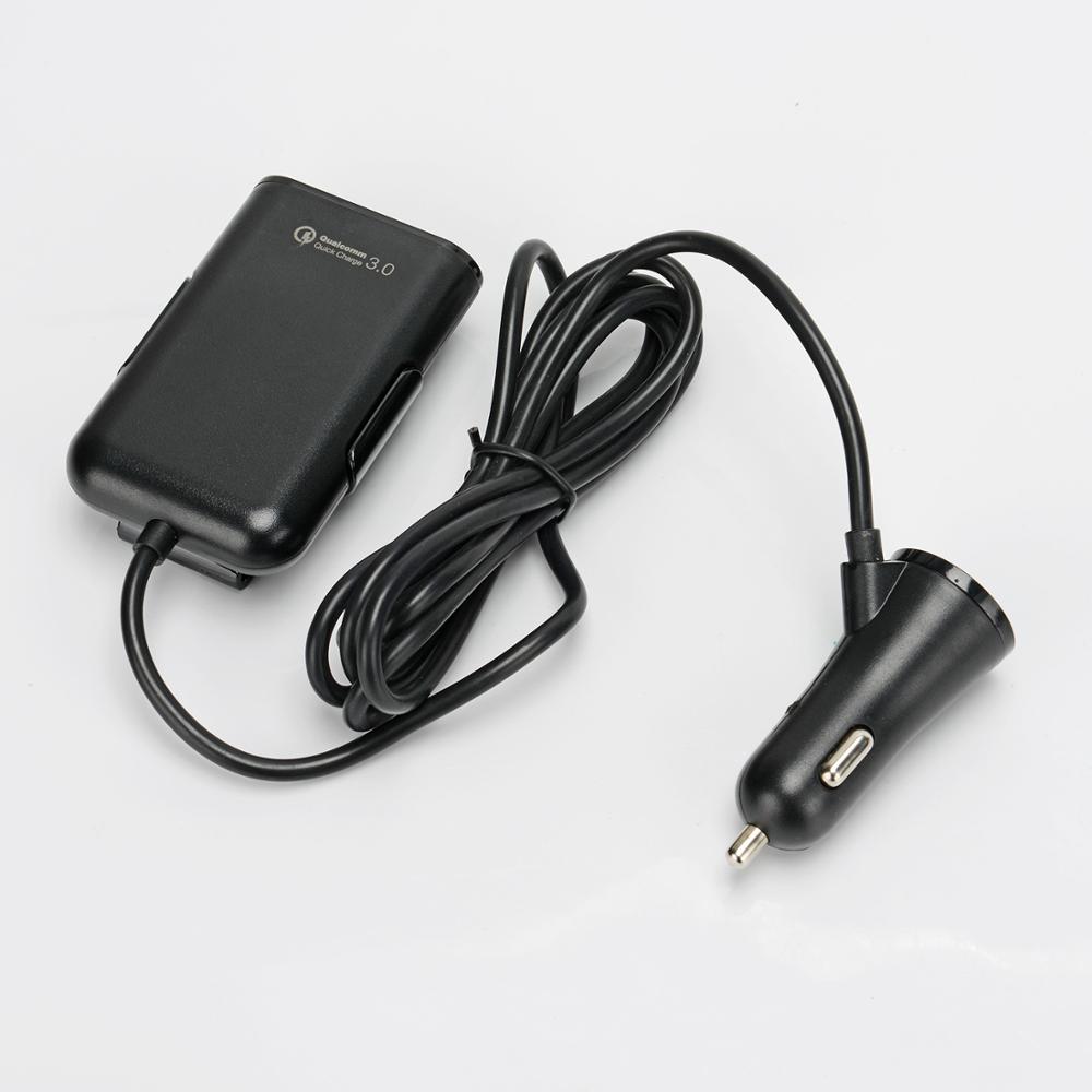 Car Charger - 4 USB Ports - 1.7m Cable - Fast Charging - Back Clip Mount for Tablet Smartphone iPhone