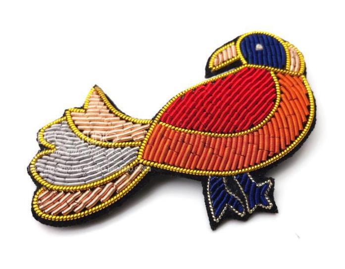 Farverig papegøje indisk silke patch broche indien silketråd håndlavet broderet badge stof patch tøj dekoration