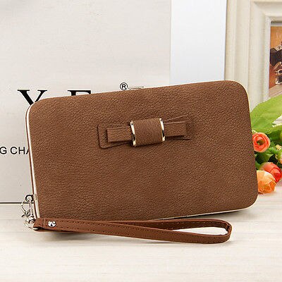 Kvinder bowknot pung lang pung telefon kortholder clutch stor kapacitet lomme kvindelige solid pu tegnebøger