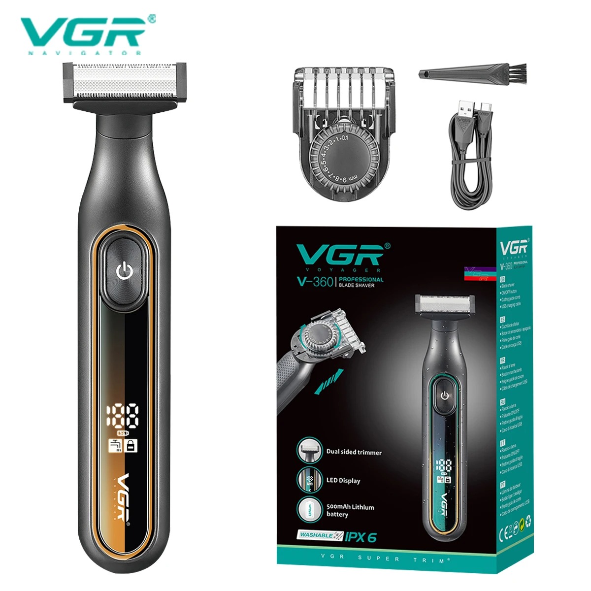 VGR Recortador de pelo Hogar resistente al agua maquina cortar Recargable cortadora de pelo para hombre Ajustable Recortador de pelo Lavable de cuerpo completo reciprocante Cortapelos para hombre V-360
