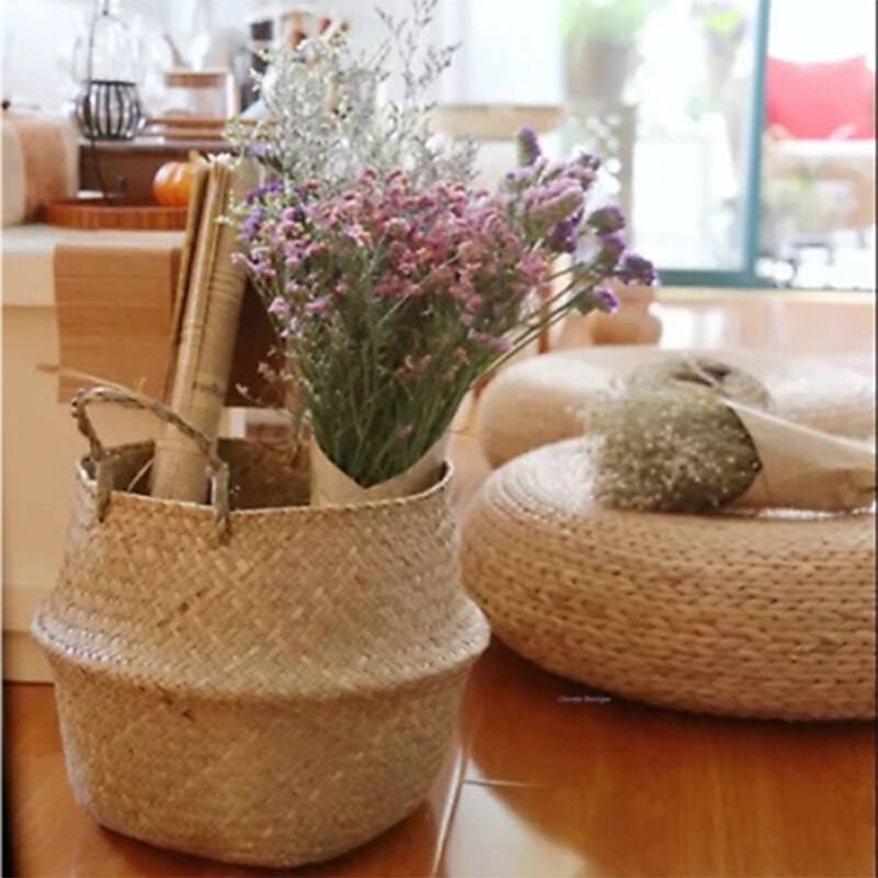 Natura Woven Household Foldable Storage Pot Garden Flower Vase Bellied Basket Hanging Basket With Handle Storage