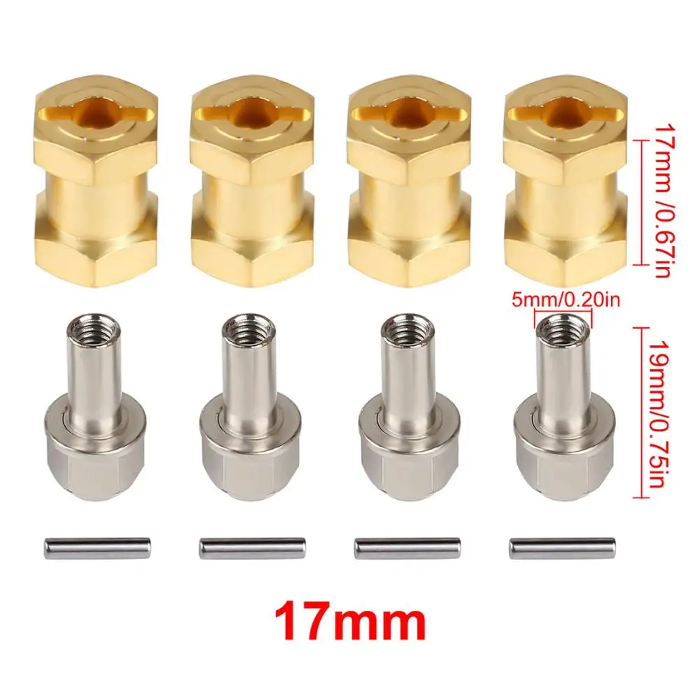 INJORA cięższy mosiężny przedłużony Adapter 12MM koło sześciokątne 12/15/17/20/25MM dla 1/10 gąsienica RC oś samochodu SCX10 90046 D90: Czerwony