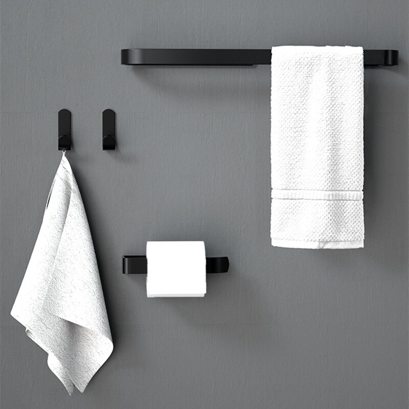 Toallero de aluminio sin clavos para baño, soporte de toalla de baño sin agujeros, color negro
