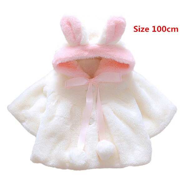 Baby Girl Cartoon Winter Coat with Cute Rabbit Ear Hoodie Warm Soft Coat Jacket Princess Pink Clothes for 0-24Months: White-100cm