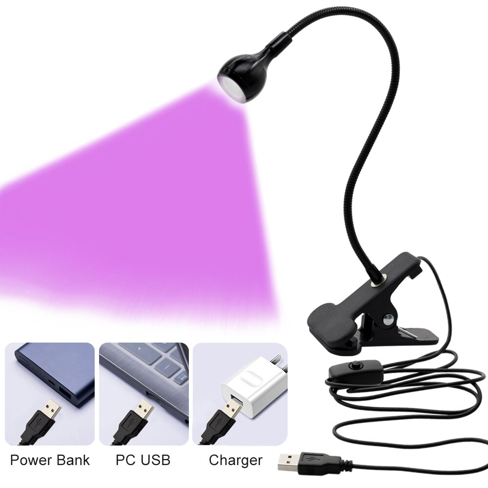 LED UV Curing Lamp USB Black Light Gooseneck Lamp With Clamp UV Lamp Fixing Device, Used For Dyeing Inspection