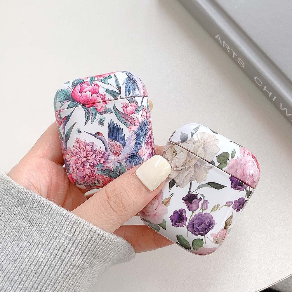 Kukkia kuuloke kotelo airpods 2 pro tapauksissa söpö värikäs vuosikerta kova pc sileä suojakotelo airpod 2 3 ilma palot tapaus