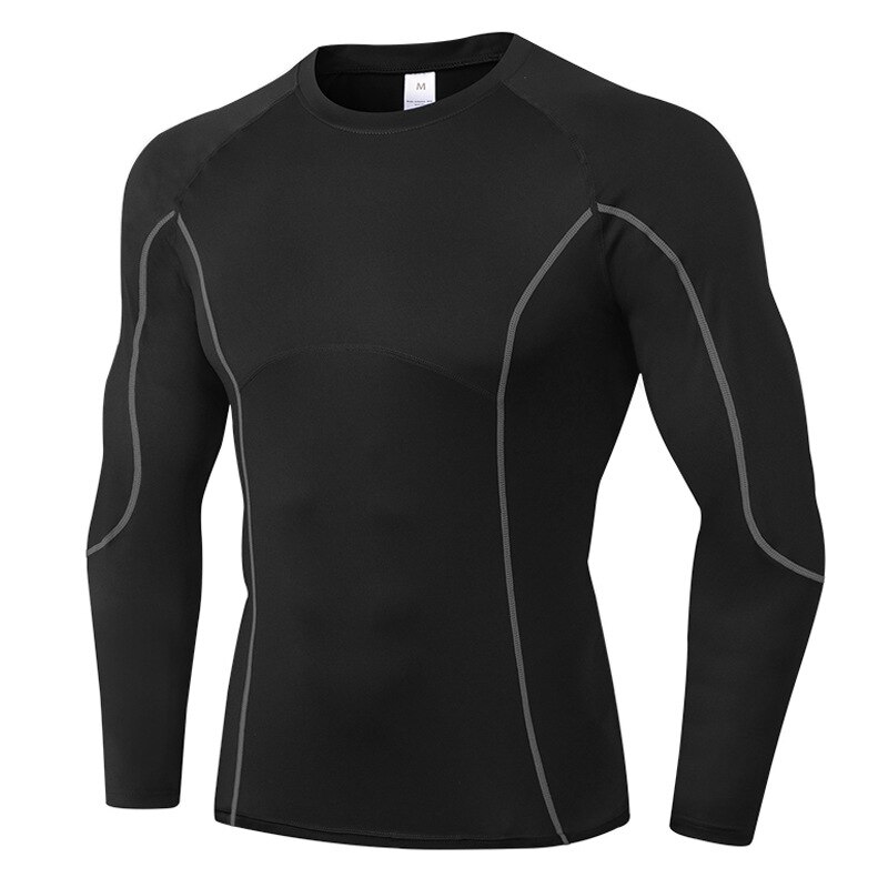 Herr långärmad löpar-tröja snabbtorkande gym fitness joggingträning andningsbar sport kompression sweat t-shirt anpassad logotyp: Svartgrå / L