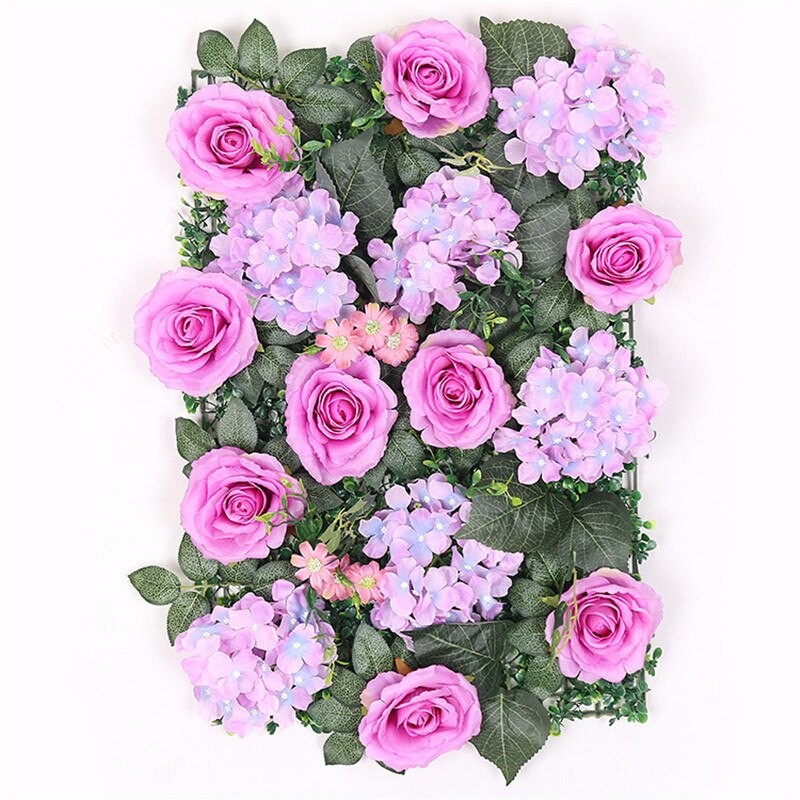 40*60cm silk white rose Hydrangea flower wall with green leaf artificial flowers wedding party background decoration: purple