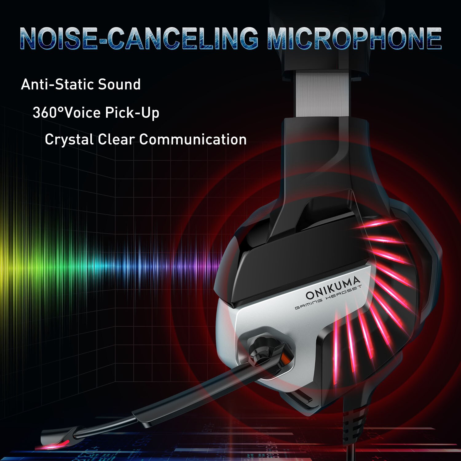 ONIKUMA K5 Gaming Headphones Deep Bass Stereo game Headset with Mic LED light for Laptop Computer PC PS4 Xbox