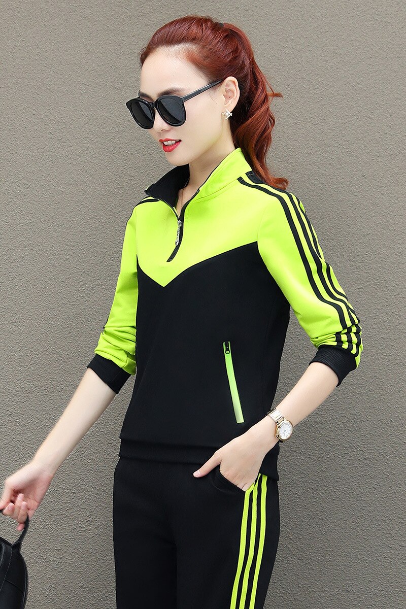 Ensemble de sport 4xl pièces pour femme, sweat-shirt ample en coton + pantalon de survêtement, tenue de jogging, de gym, d'entraînement, de course à pied, décontracté, survêtement: Vert / 4xl