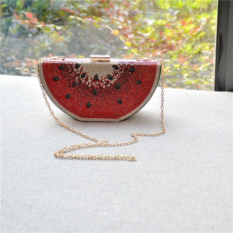 Watermelon shape cute evening clutch bags Women&#39;s luxury Small diamonds purses and handbags chain shoulder bags B407