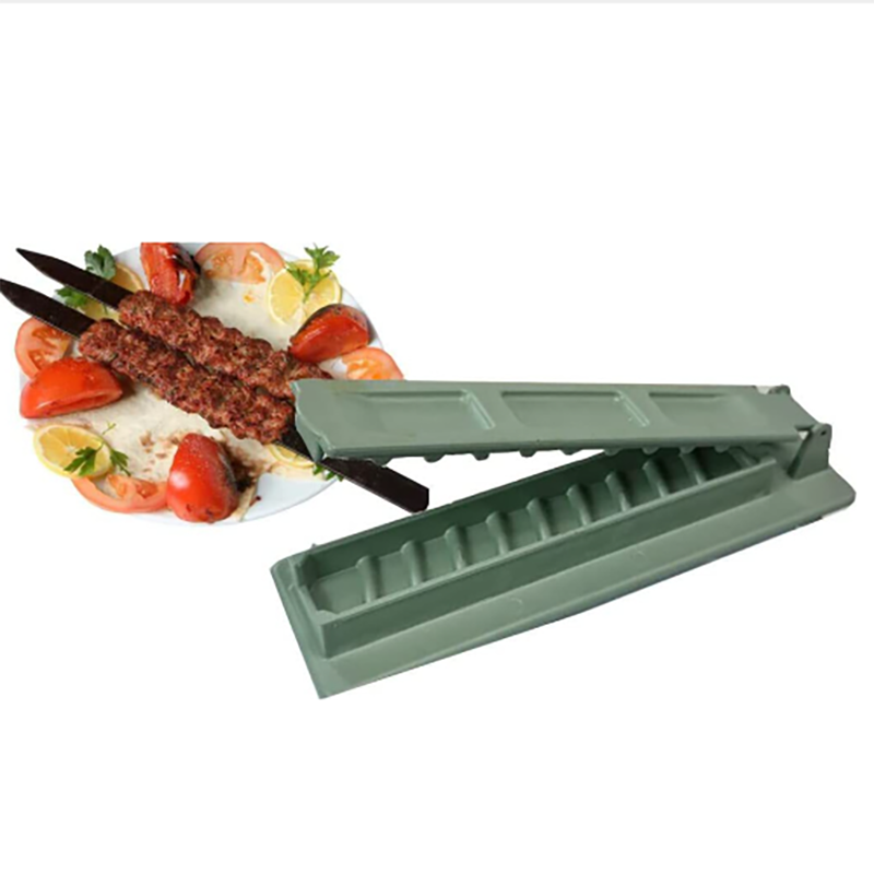 Nyhed enkelt række kebab maskine grill kødspyd kebab presse maskine genanvendelig plastik grillspyd maskine kebab forberedelse grill værktøj: Grøn