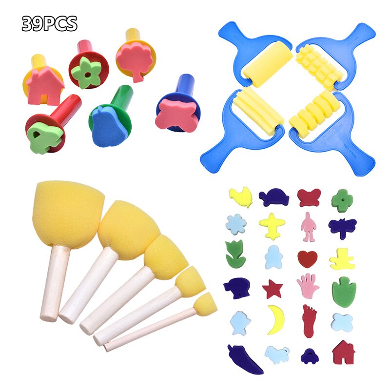 DIY Children Painting Foam Sponge Brush Apron Moulds Tools Kit Kids Early Art Education Learning Drawing Graffito Tools: 39pcs toys gift