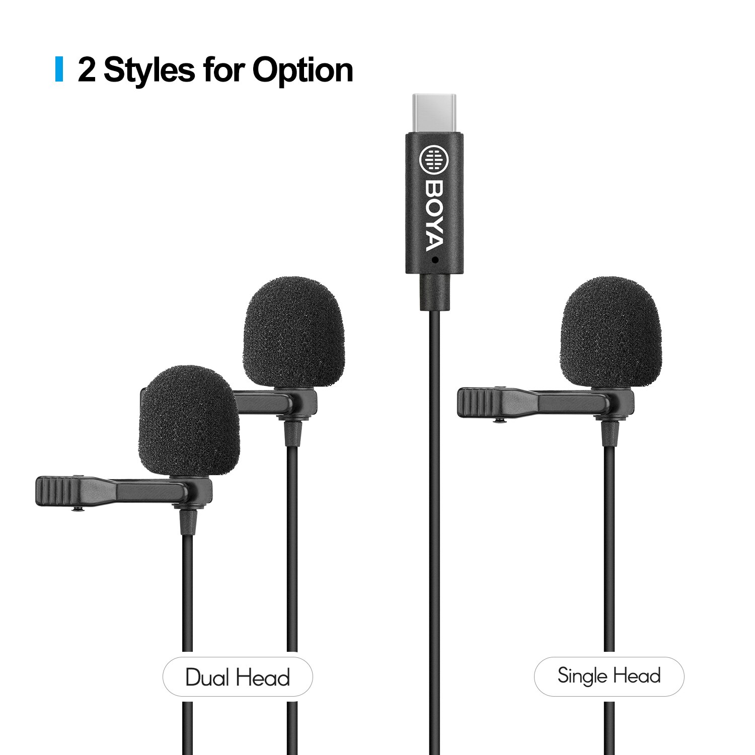 BOYA mic Omnidirectional Dual Head Lavalier Lapel Microphone Mic with 6 Meters Cable Compatible with Type-C Interface
