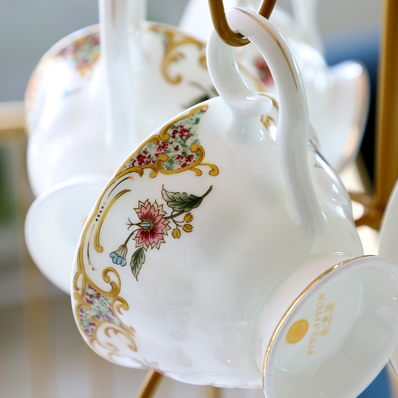British Classic Simple Bone China Coffee Cup and Saucer Set Household Ceramic Afternoon Tea Flower Tea Cup Porcelain Coffee Cups