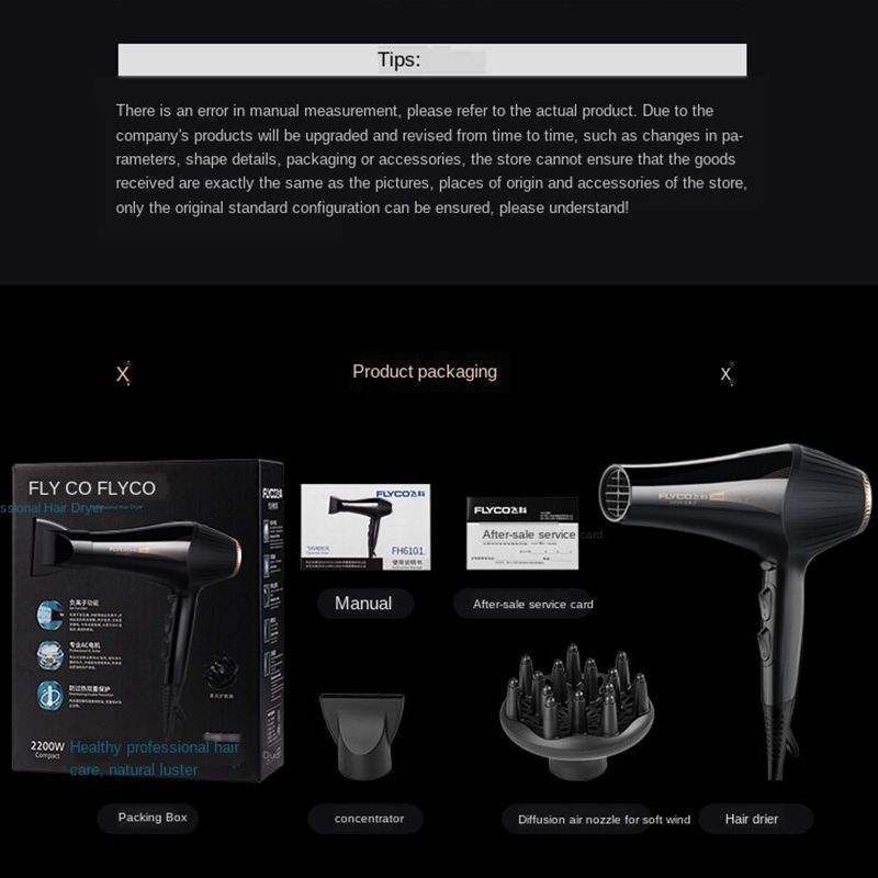 FLYCO 220V Blow Dryer 2200W Electric Hair Dryer Household Strong Power Barber Salon Styling Hairdressing Cold Blow Canister