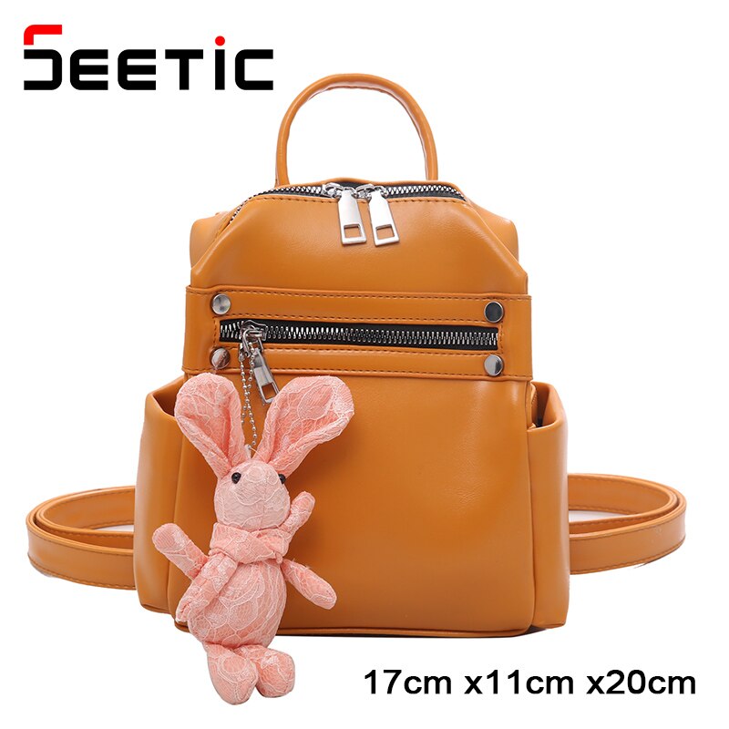 Seetic Mini Rugzak Vrouwen Pu Lederen Schoudertas Tienermeisjes Multifunctionele Kleine Rugzak Vrouwelijke Dames Schooltas: Yellow Backpack / Without Pendant