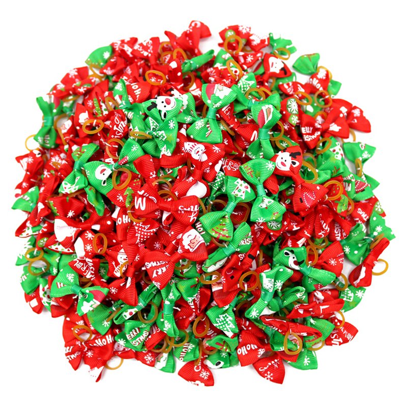 10 unidades/bolsa de tocado navideño para mascotas, lazo para mascotas, lazos de cabello con bandas de goma, accesorios para el cabello para perros, lazos para el cuidado del perro, producto para mascotas