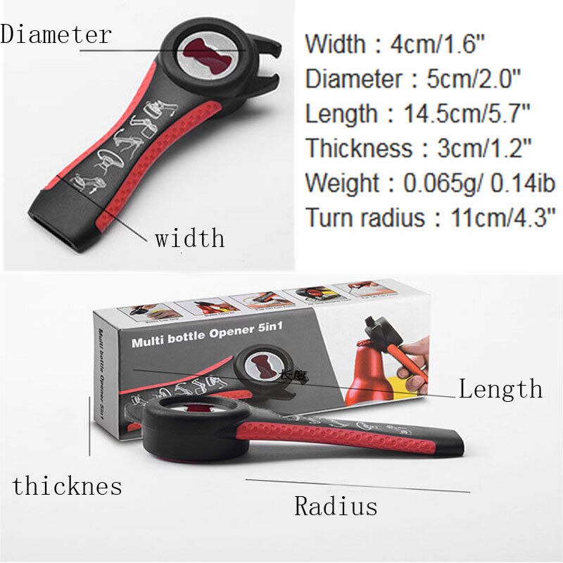 5 in 1 Multi-function Bottle Opener Stainless Steel Plastic Can Jar Bottle Open Can Opener Beer Good Kitchen Tools for Bartender