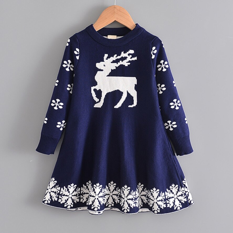 Gonna maglione per ragazze cervo natalizio abito a maniche lunghe autunno e inverno gonna per bambini ispessita neonata abito da neve di natale