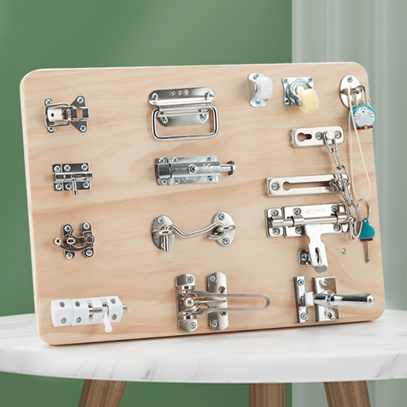 Accesorios de tablero ocupado para bebé, pestillo de cerradura de puerta de madera DIY Montessori, juguetes educativos, aprendizaje de habilidades motoras básicas, piezas de tablero ocupado