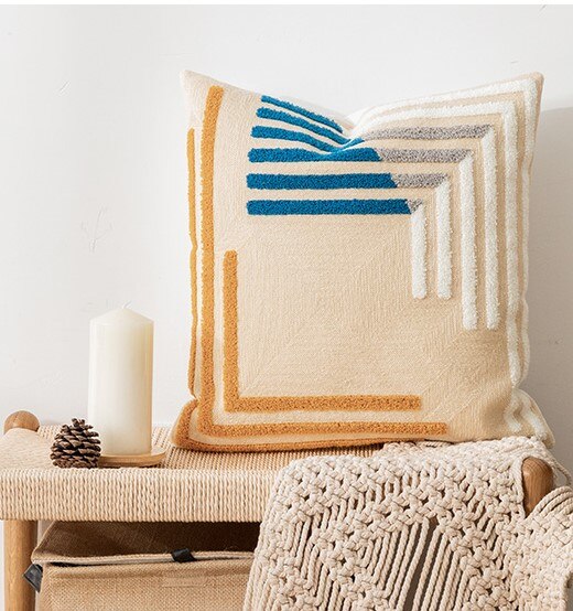 Keltainen harmaa vihreä pistekangas kirjonta tyynynpäällinen abstrakti geometrinen tyynynpäällinen kodin koristeellinen tyynyliina 45 x 45cm: Beige