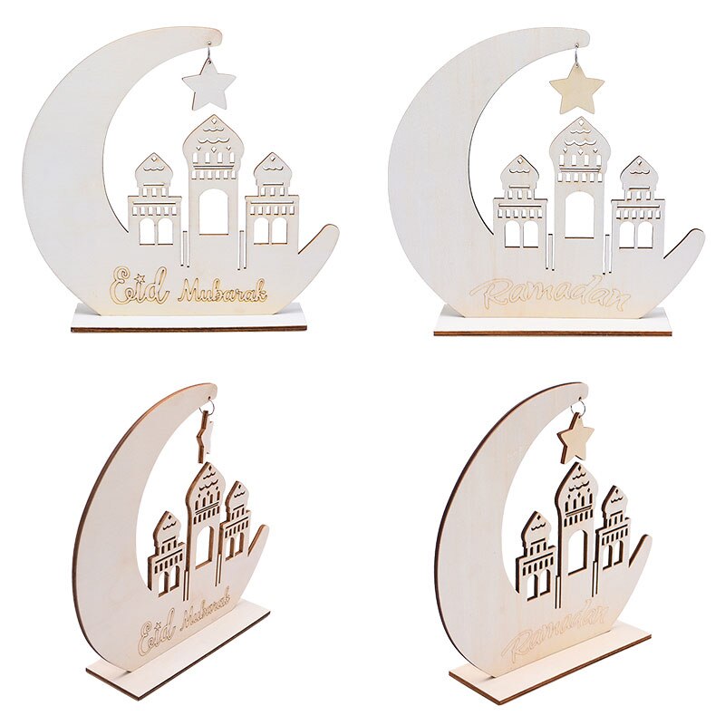 Eid Mubarak Houten Ornament Diy Star Moon Moskee Craft Gelukkig Eid Ramadan Home Decoratie Kaars Lade Moslim Islamitische Partij Gunst