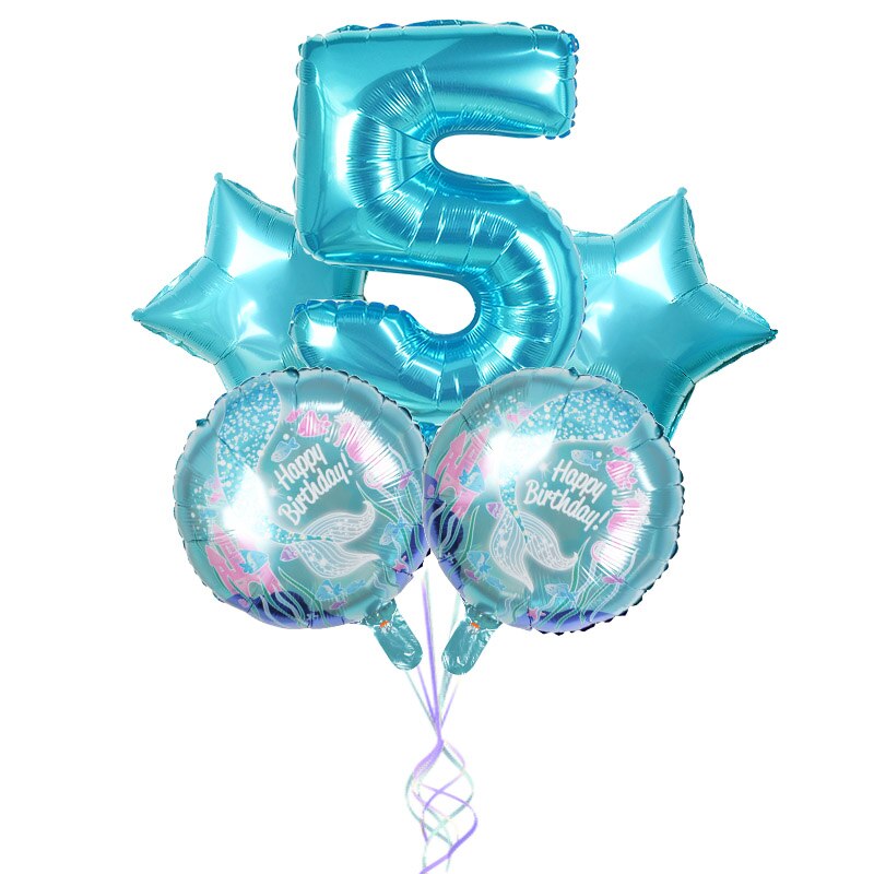 5Pcs Mermaid Theme Party Foil Balloons Little Mermaid Balloon Kids Birthday Party Decorations Mermaid Baby Shower Supplies