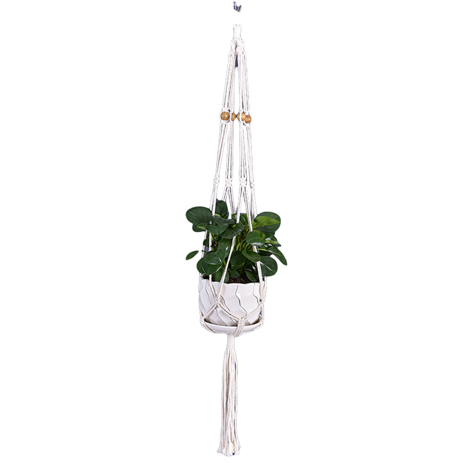Hand-woven Macrame Cotton Rope Flower Pot Hanging Basket Net Bag Knotted Rope Flowerpot Plant Holder Home Garden Decor: H