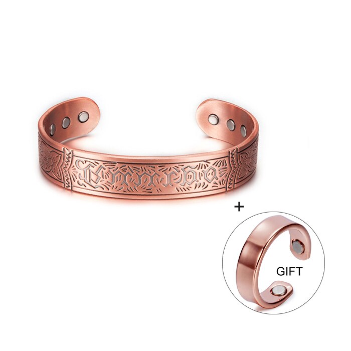 Vinterly Buy 1 Get 1 Pure Copper Bracelet Men Energy Magnetic Bracelet Copper Wide Adjustable Cuff Bracelet Bangles for Men: CB022 copper